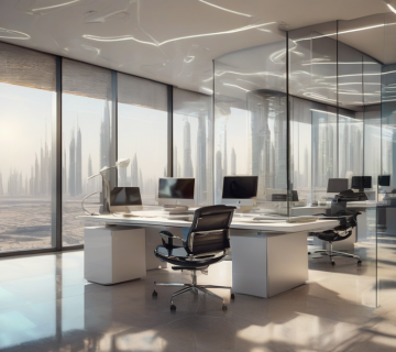 Professional website design interface projected in a modern Dubai office, symbolizing digital solutions for UAE small businesses.