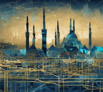 Stylized illustration of Cairo skyline with digital network elements, representing professional website design services in Egypt.