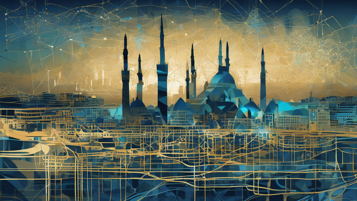 Stylized illustration of Cairo skyline with digital network elements, representing professional website design services in Egypt.